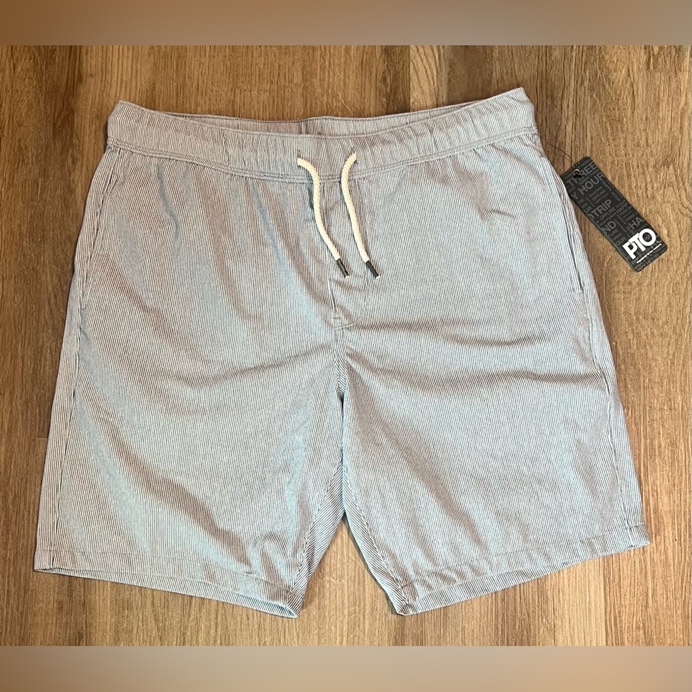 Men's PTO Casual Blue Striped Shorts With Drawstring